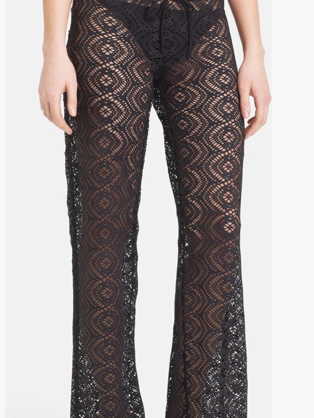 Becca Black Crochet Lace Wide-Leg Cover-up Pants